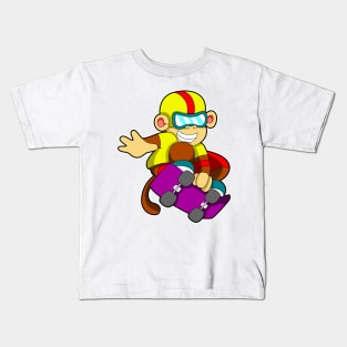 Monkey as Skater with Skateboard & Helmet Kids T-Shirt